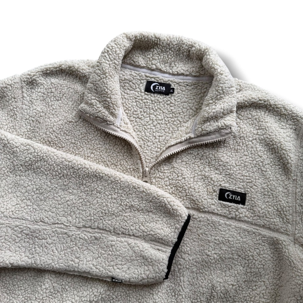 Zyia Active Women XL Cream Sherpa Fleece Quarter Zip Pullover Jacket Relaxed Fit
